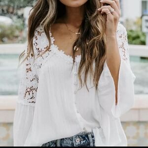 Boho White Lace Peasant Blouse Small